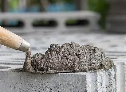Fresh cement mortar applied on concrete block for PSC cement display